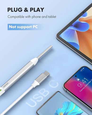 Anykit Digital Otoscope Compatible with Android Devices, Ear Camera with Ear Wax Removal Tools, Video Ear Scope Otoscope with Light, Capture Photos and Videos (Silver) in Kuwait