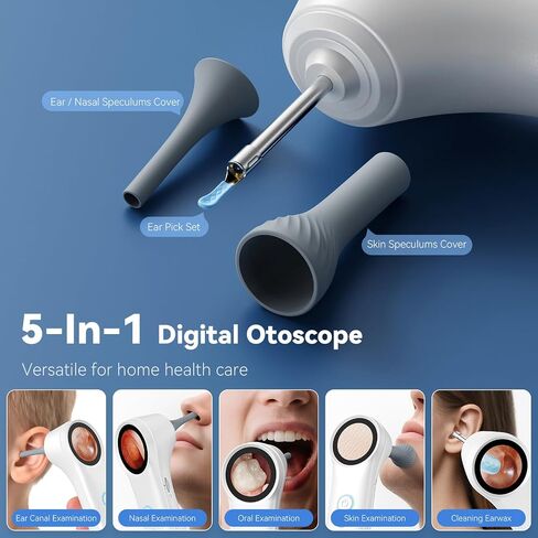 Ear Camera with 1.21" Screen, 1080P HD Digital Otoscope Ear Scope with 4 LED Lights, Ear Cleaner Camera with 10 Ear & Nose Tips, 6 Ear Pick Tools, Skin Probe, Type-C Charging for Adults Kids Pets in Kuwait
