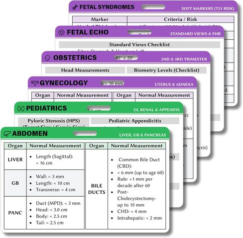 Ultrasound Badge Reel Reference Cards Set of 12, Sonographer Badge Buddy - Quick Reference Cheat Sheet for Sonography Student Must Haves, Echo Vascular OB-GYN (Complete Set + Badge Reel (12-Cards)) in Kuwait