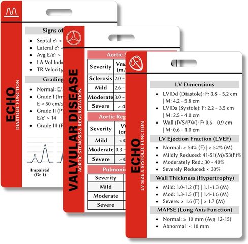 Echocardiography Badge Buddy Quick Reference Guide, Cardiac Sonographer Cheat Sheet & Echo Tech Support, Sonography Student Essentials & Ultrasound Gifts for Sonographer (Adult Echo (3-Cards)) in Kuwait