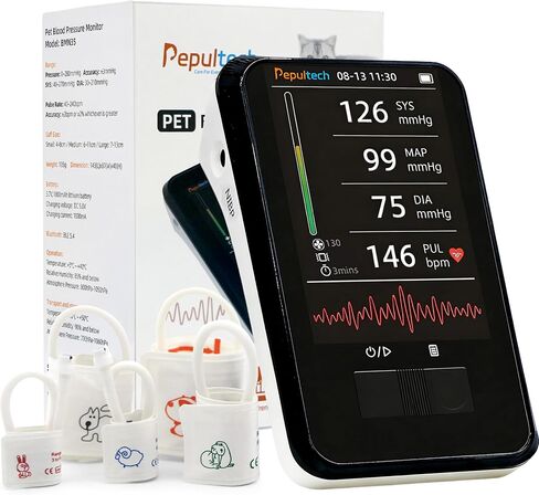 Veterinary Blood Pressure Monitor for Dogs Cats,Rechargeable Animal BP Monitor for Family Clinic Use,3.5inch Display &1000 Data Memory,Accurate Results & Easy to Use (5 Cuffs Set) in Kuwait