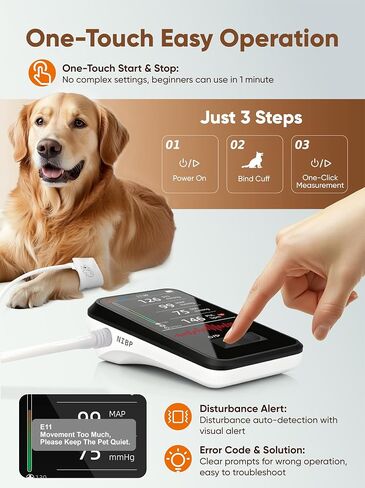 Veterinary Blood Pressure Monitor for Dogs Cats,Rechargeable Animal BP Monitor for Family Clinic Use,3.5inch Display &1000 Data Memory,Accurate Results & Easy to Use (5 Cuffs Set) in Kuwait