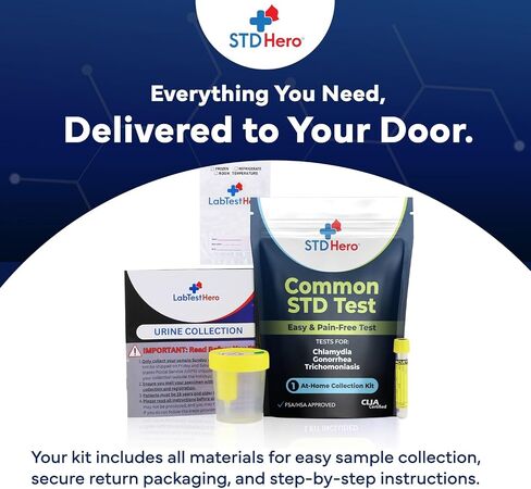 طقم اختبار STD Hero At-Home Common STD للنساء والرجال - اختبار لأفضل أربعة أمراض تنتقل عن طريق الاتصال الجنسي - يتضمن MGen - مجموعة خاصة في المنزل - بسيطة وسرية وسهلة الاستخدام مع نتائج سريعة عبر الإنترنت in Kuwait
