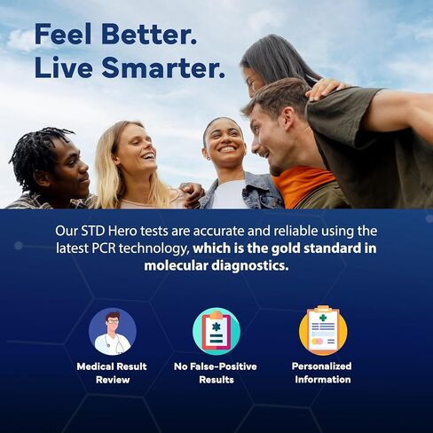 طقم اختبار STD Hero At-Home Common STD للنساء والرجال - اختبار لأفضل أربعة أمراض تنتقل عن طريق الاتصال الجنسي - يتضمن MGen - مجموعة خاصة في المنزل - بسيطة وسرية وسهلة الاستخدام مع نتائج سريعة عبر الإنترنت in Kuwait