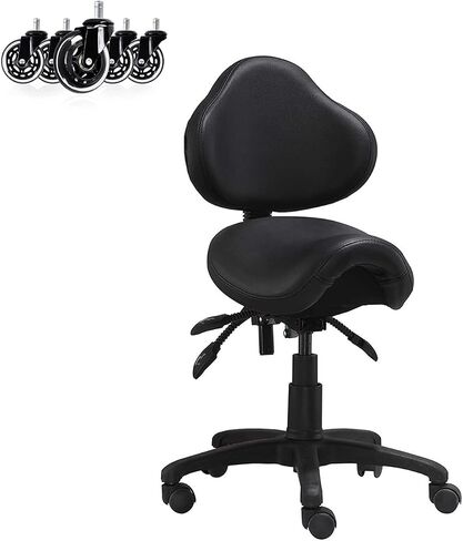 2xhome - Ergonomic Adjustable Rolling Saddle Stool Chair with Back Wheels Support for Clinic Hospital Pharmacy Medical Beauty Lab Exam Office Technician Physical Therapy, Single, Set of 1 in Kuwait