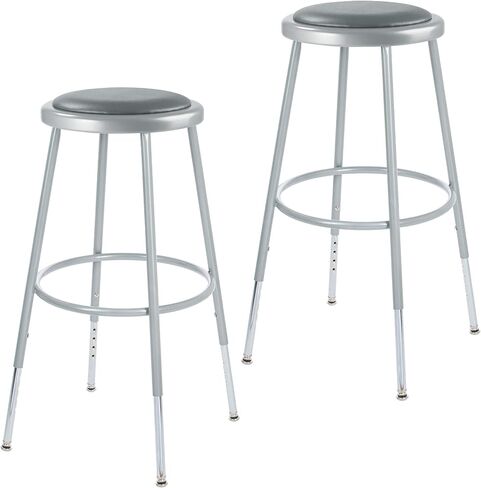 OEF Furnishings OEF6418H/2 Premium Commercial-Grade All-Purpose Round Stool (Height-Adjustable, 18–27 inch Range, Gray Frame, Vinyl Padded Seat, 2-Pack) in Saudi Arabia