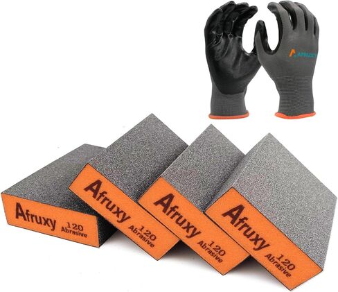 Sanding Sponge, 60/80/120/220 Grit 4-Pack with Protective Gloves, Coarse Fine Medium Grit Sanding Block, Reusable Dry Wet Sanding Blocks for Wood, Drywall,Metal, Fine Sandpaper Sand Block by Afruxy in Kuwait