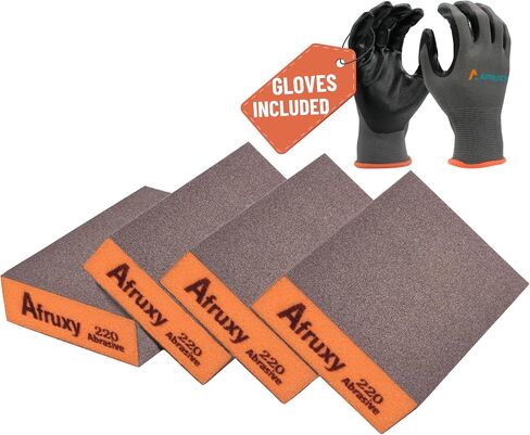 Sanding Sponge, 60/80/120/220 Grit 4-Pack with Protective Gloves, Coarse Fine Medium Grit Sanding Block, Reusable Dry Wet Sanding Blocks for Wood, Drywall,Metal, Fine Sandpaper Sand Block by Afruxy in Kuwait