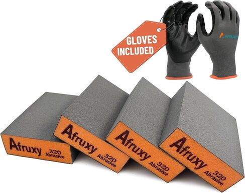 Sanding Sponge, 60/80/120/220 Grit 4-Pack with Protective Gloves, Coarse Fine Medium Grit Sanding Block, Reusable Dry Wet Sanding Blocks for Wood, Drywall,Metal, Fine Sandpaper Sand Block by Afruxy in Kuwait