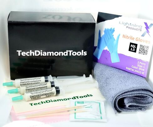 مجموعة TechDiamondTools الكاملة للتلميع اليدوي والتشطيب السطحي - 1500 3000 8000 حبيبة مركبات أمريكية الصنع مع أقمشة صوفية، ومناشف مزدوجة من الألياف الدقيقة، ومسحات وقفازات دقيقة in Kuwait