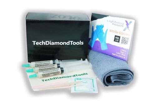 مجموعة TechDiamondTools الكاملة للتلميع اليدوي والتشطيب السطحي - 1500 3000 8000 حبيبة مركبات أمريكية الصنع مع أقمشة صوفية، ومناشف مزدوجة من الألياف الدقيقة، ومسحات وقفازات دقيقة in Kuwait