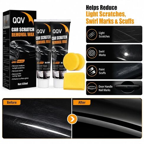 Car Scratch Remover Kit, Car Paint Scratch Repair for Light Scratches Swirl Marks Scuffs, Auto Scratch Remover with Sponge and Towel, Restores Gloss and Shine for All Paint Colors (2Pcs) in Kuwait
