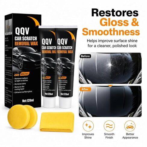 Car Scratch Remover Kit, Car Paint Scratch Repair for Light Scratches Swirl Marks Scuffs, Auto Scratch Remover with Sponge and Towel, Restores Gloss and Shine for All Paint Colors (2Pcs) in Kuwait
