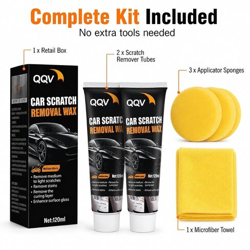 Car Scratch Remover Kit, Car Paint Scratch Repair for Light Scratches Swirl Marks Scuffs, Auto Scratch Remover with Sponge and Towel, Restores Gloss and Shine for All Paint Colors (2Pcs) in Kuwait