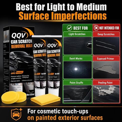 Car Scratch Remover Kit, Car Paint Scratch Repair for Light Scratches Swirl Marks Scuffs, Auto Scratch Remover with Sponge and Towel, Restores Gloss and Shine for All Paint Colors (2Pcs) in Kuwait