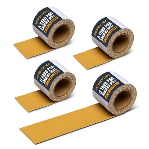 POWERTEC PSA Sandpaper Roll Set, 2-3/4" x 20 Yards (80/120/220/320 Grit, 5 Yards Each), Adhesive Backed Longboard Sanding Roll for Woodworking, Automotive, Air File & Hand Sanding Blocks (4RA1200) in Kuwait