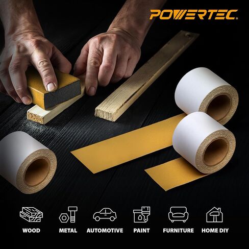 POWERTEC PSA Sandpaper Roll Set, 2-3/4" x 20 Yards (80/120/220/320 Grit, 5 Yards Each), Adhesive Backed Longboard Sanding Roll for Woodworking, Automotive, Air File & Hand Sanding Blocks (4RA1200) in Kuwait