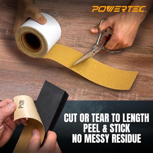 POWERTEC PSA Sandpaper Roll Set, 2-3/4" x 20 Yards (80/120/220/320 Grit, 5 Yards Each), Adhesive Backed Longboard Sanding Roll for Woodworking, Automotive, Air File & Hand Sanding Blocks (4RA1200) in Kuwait