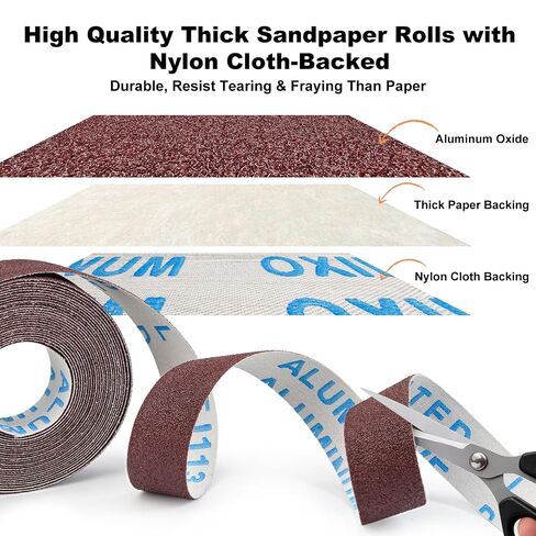 6 PCS Emery Cloth Roll Sandpaper with Dispenser, 80/120/240/320/400/600 Fine Grit Aluminum Oxide Abrasive, 1'' x 19.7' Wet Dry Sandpaper Roll 118FT Total for Wood Furniture Metal Polishing DIY Crafts in Kuwait