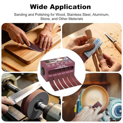6 PCS Emery Cloth Roll Sandpaper with Dispenser, 80/120/240/320/400/600 Fine Grit Aluminum Oxide Abrasive, 1'' x 19.7' Wet Dry Sandpaper Roll 118FT Total for Wood Furniture Metal Polishing DIY Crafts in Kuwait