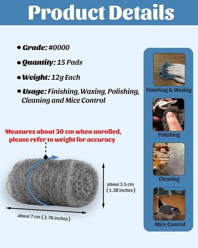 TAFFY'S Steel Wool Pads 0000 for Glass - 15 Pcs Extra Fine SteelWool for Cleaning & Polishing - Steel Wool Mice Control in Kuwait