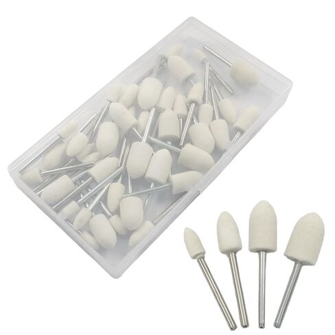 40 Pcs Wool Polishing Bits – 1/8" Shank Wool Felt Buffing Bits Bullet Shape Cone Set for Dremel Rotary Tools (6mm/8mm/10mm/12mm), White in Kuwait