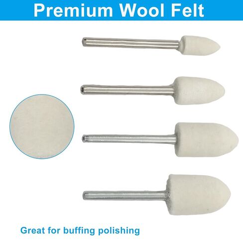40 Pcs Wool Polishing Bits – 1/8" Shank Wool Felt Buffing Bits Bullet Shape Cone Set for Dremel Rotary Tools (6mm/8mm/10mm/12mm), White in Kuwait