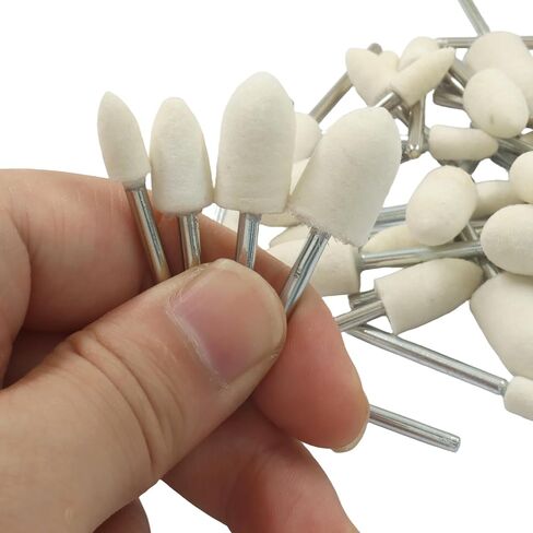 40 Pcs Wool Polishing Bits – 1/8" Shank Wool Felt Buffing Bits Bullet Shape Cone Set for Dremel Rotary Tools (6mm/8mm/10mm/12mm), White in Kuwait