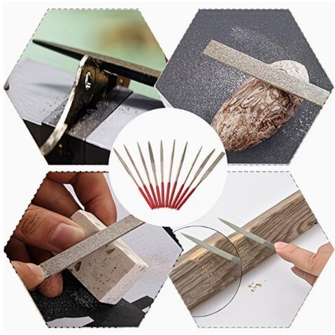 10Pcs Mini Diamond Needle File Set, Mini Diamond Files Set Metal Riffler Files Hand Tools for Carving Metal Ceramic Tile Glass Wood Jewelry Woodworking, Round Triangular Square Flat Shape in Kuwait