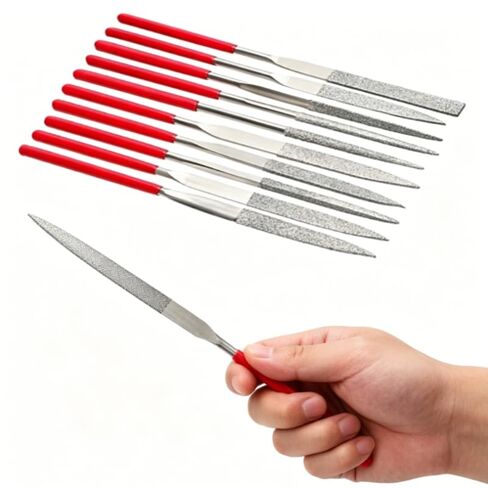 10Pcs Mini Diamond Needle File Set, Mini Diamond Files Set Metal Riffler Files Hand Tools for Carving Metal Ceramic Tile Glass Wood Jewelry Woodworking, Round Triangular Square Flat Shape in Kuwait