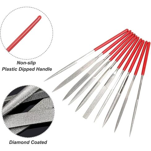 10Pcs Mini Diamond Needle File Set, Mini Diamond Files Set Metal Riffler Files Hand Tools for Carving Metal Ceramic Tile Glass Wood Jewelry Woodworking, Round Triangular Square Flat Shape in Kuwait