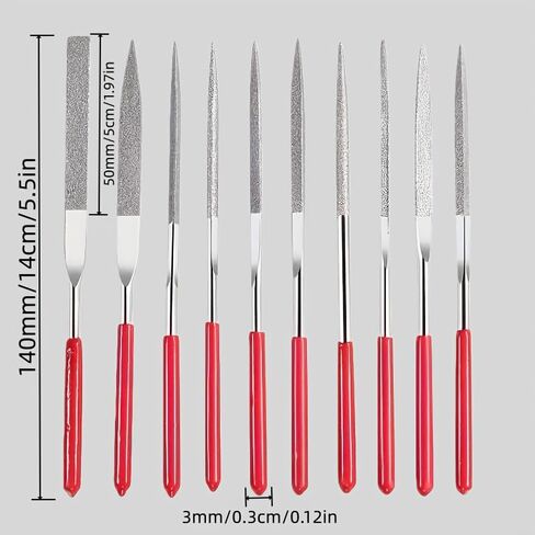 10Pcs Mini Diamond Needle File Set, Mini Diamond Files Set Metal Riffler Files Hand Tools for Carving Metal Ceramic Tile Glass Wood Jewelry Woodworking, Round Triangular Square Flat Shape in Kuwait