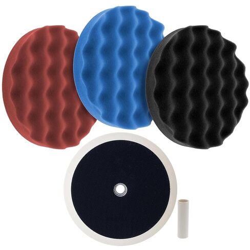 Professional 3 Pad Buffing and Polishing Kit with 8 Inch Waffle Foam Pads for Car Detailing - Complete Polisher Buffing Pad Set with 5/8" Threaded Backing Plate in Kuwait