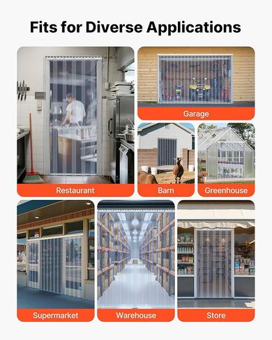 VEVOR Clear PVC Strip Curtain, 80 in Height x 36 in Width x 0.08 in Thickness, 6 PCS Walk in Freezer Cooler Curtain Strips, Smooth Waterproof Plastic Door Strips for Warehouse, Freezer, Garage Doors in Kuwait
