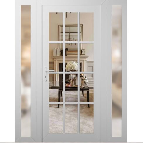 Front Exterior Prehung Metal-Plastic Door Clear Glass/MANUX 8355 White Silk/Office Commercial and Residential Doors Entrance Patio Garage 60" x 80" Right-Hand Inswing in Kuwait
