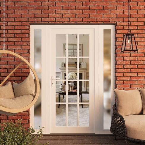 Front Exterior Prehung Metal-Plastic Door Clear Glass/MANUX 8355 White Silk/Office Commercial and Residential Doors Entrance Patio Garage 60" x 80" Right-Hand Inswing in Kuwait