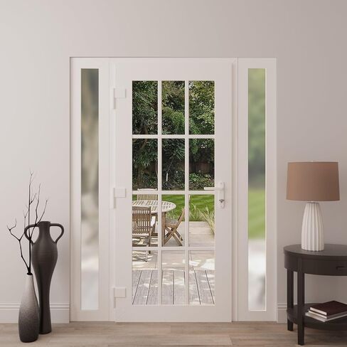 Front Exterior Prehung Metal-Plastic Door Clear Glass/MANUX 8355 White Silk/Office Commercial and Residential Doors Entrance Patio Garage 60" x 80" Right-Hand Inswing in Kuwait