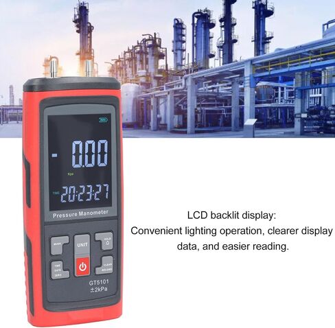 الضغط التفاضلي الرقمي ± 2 كيلو باسكال، مقياس ضغط الهواء الرقمي مع شاشة LCD وإضاءة خلفية لتطبيقات HVAC/الصناعية 160 حرفًا in Kuwait
