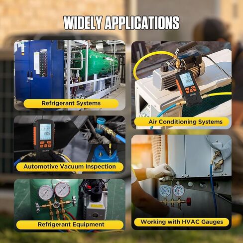 Digital Vacuum Gauge Pro, HVAC Vacuum Gauge with Smart Evacuation & Leak Detection, Torr/mbar/hPa/inHg, ±0.2% FS Accuracy, Auto Calibration, 3" LCD, 7/16"-20UNF(1/4" SAE) in Kuwait