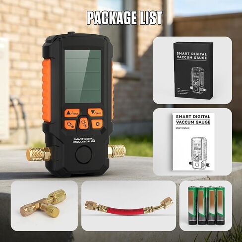 Digital Vacuum Gauge Pro, HVAC Vacuum Gauge with Smart Evacuation & Leak Detection, Torr/mbar/hPa/inHg, ±0.2% FS Accuracy, Auto Calibration, 3" LCD, 7/16"-20UNF(1/4" SAE) in Kuwait