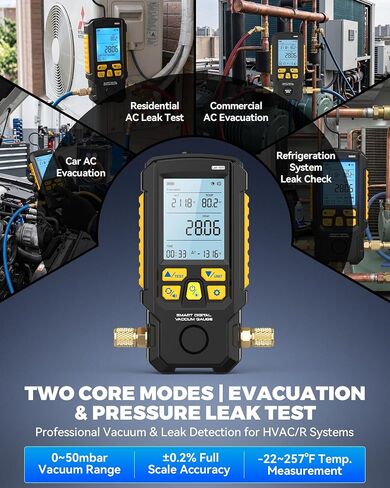 LM100 Smart Digital Vacuum Gauge | Evacuation Mode,Pressure Leak Test,Dual-Mode AC Vacuum Tester,±0.2% FS High Accuracy,Multi-Unit HVAC Leak Detector in Kuwait