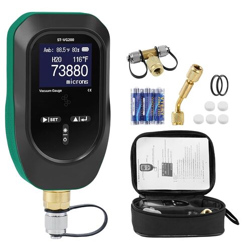 Super Stars Digital Micron Vacuum Gauge HVAC 2026 Upgraded | 11 Units | 7/16 inch-20 UNF | 0-75000 Microns Range | Including 1/4" SAE Fitting and T-Connector in Kuwait