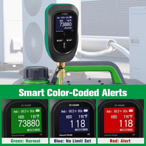 Super Stars Digital Micron Vacuum Gauge HVAC 2026 Upgraded | 11 Units | 7/16 inch-20 UNF | 0-75000 Microns Range | Including 1/4" SAE Fitting and T-Connector in Kuwait