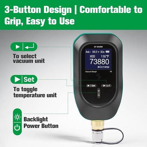 Super Stars Digital Micron Vacuum Gauge HVAC 2026 Upgraded | 11 Units | 7/16 inch-20 UNF | 0-75000 Microns Range | Including 1/4" SAE Fitting and T-Connector in Kuwait