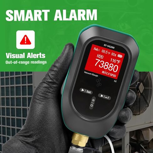Super Stars Digital Micron Vacuum Gauge HVAC 2026 Upgraded | 11 Units | 7/16 inch-20 UNF | 0-75000 Microns Range | Including 1/4" SAE Fitting and T-Connector in Kuwait