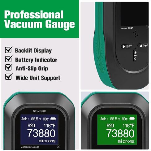 Super Stars Digital Micron Vacuum Gauge HVAC 2026 Upgraded | 11 Units | 7/16 inch-20 UNF | 0-75000 Microns Range | Including 1/4" SAE Fitting and T-Connector in Kuwait