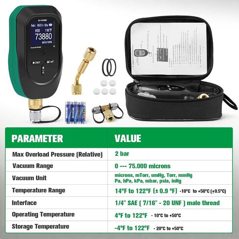 Super Stars Digital Micron Vacuum Gauge HVAC 2026 Upgraded | 11 Units | 7/16 inch-20 UNF | 0-75000 Microns Range | Including 1/4" SAE Fitting and T-Connector in Kuwait
