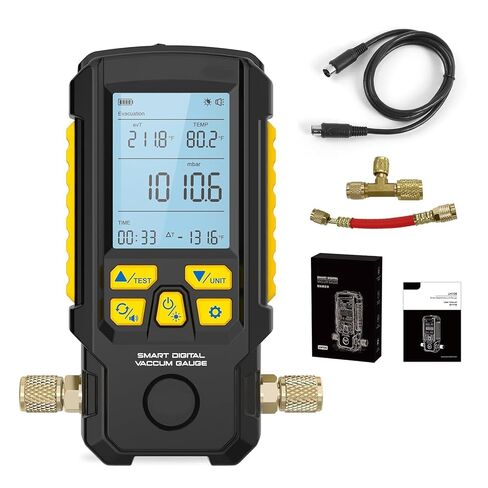 مقياس فراغ رقمي، ±0.2% شاشة LCD عالية الدقة مقاس 3 بوصات مقياس فراغ HVAC ذكي مع وضع الإخلاء، اختبار تسرب الضغط، دعم نقل البيانات، مفتاح 4 وحدات، تطبيقات واسعة in Kuwait