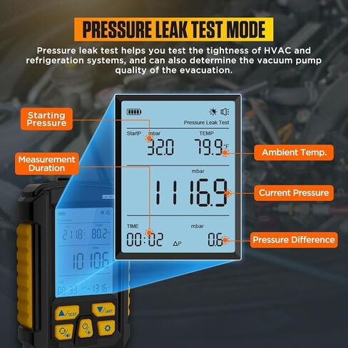مقياس فراغ رقمي، ±0.2% شاشة LCD عالية الدقة مقاس 3 بوصات مقياس فراغ HVAC ذكي مع وضع الإخلاء، اختبار تسرب الضغط، دعم نقل البيانات، مفتاح 4 وحدات، تطبيقات واسعة in Kuwait