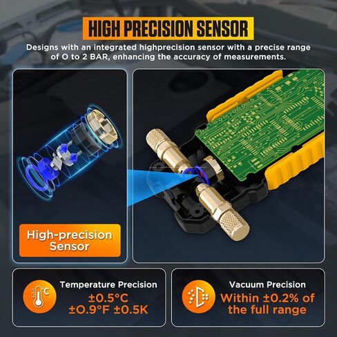 مقياس فراغ رقمي، ±0.2% شاشة LCD عالية الدقة مقاس 3 بوصات مقياس فراغ HVAC ذكي مع وضع الإخلاء، اختبار تسرب الضغط، دعم نقل البيانات، مفتاح 4 وحدات، تطبيقات واسعة in Kuwait